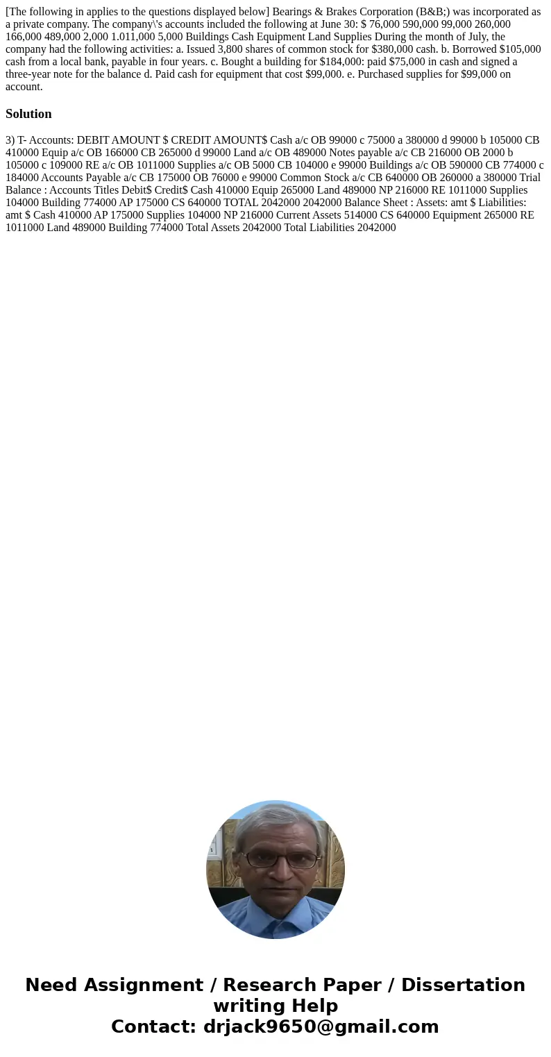  [The following in applies to the questions displayed below] Bearings & Brakes Corporation (B&B;) was incorporated as a private company. The company\'s 