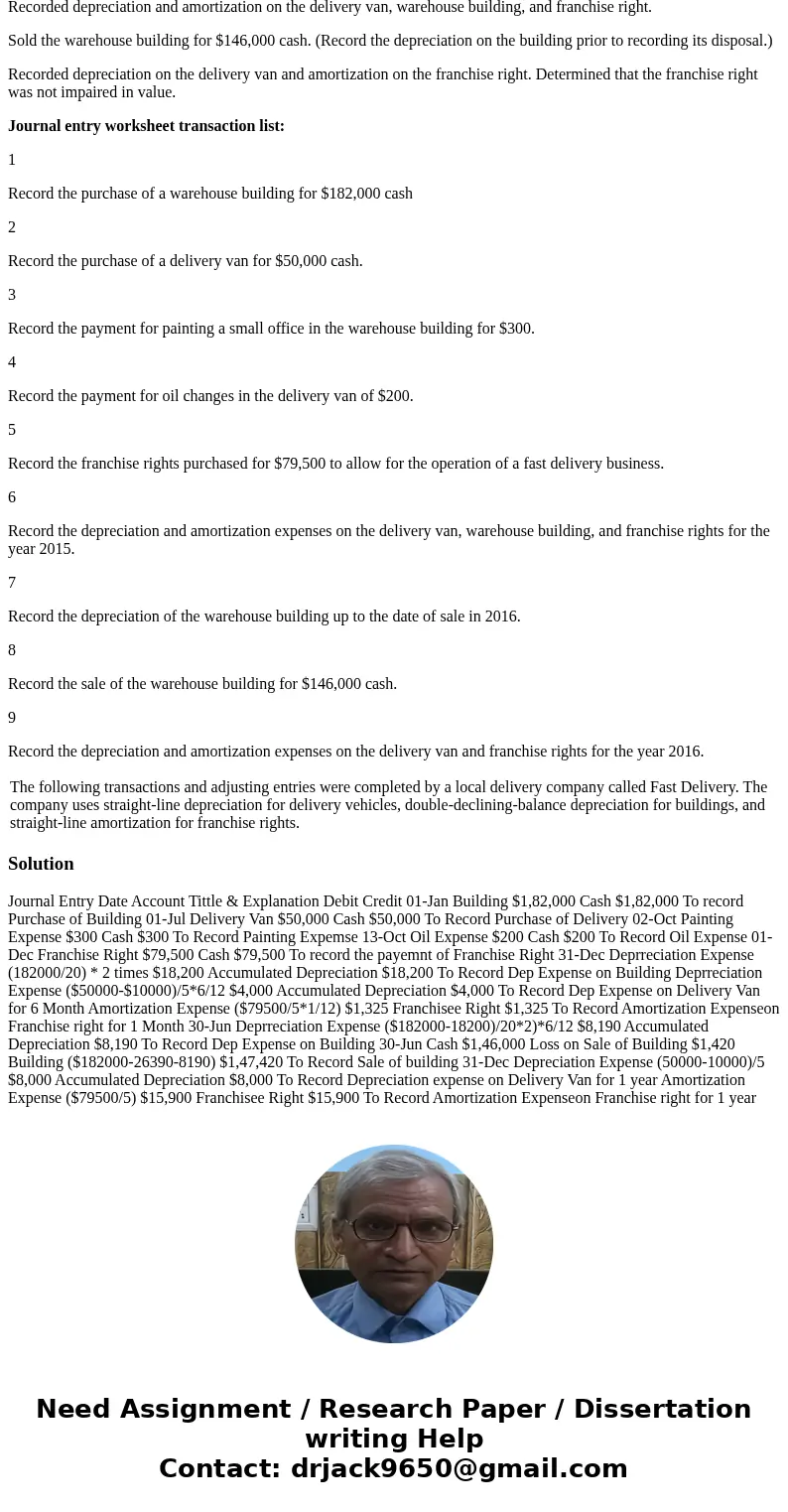 The following transactions and adjusting entries were completed by a local delivery company called Fast Delivery. The company uses straight-line depreciation fo The following transactions and adjusting entries were completed by a local delivery company called Fast Delivery. The company uses straight-line depreciation fo