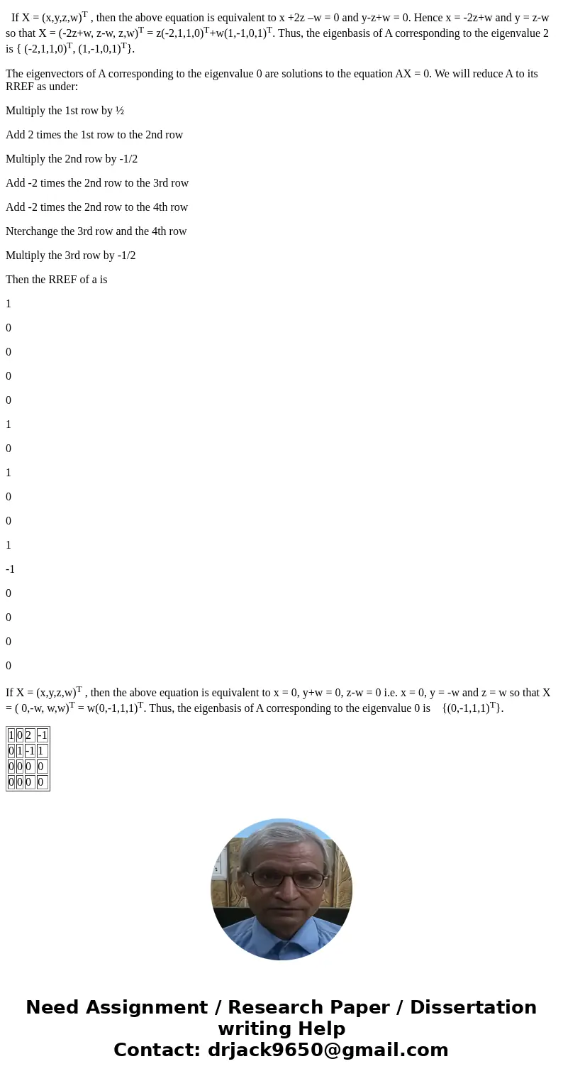  The matrix A = [2 0 0 0 -2 -2 0 -2 0 2 0 2 0 2 -2 4] has two distinct eigenvalues lambda_1 SolutionThe characteristic equation of A is det (A- I4) = 0 or, 4 -4