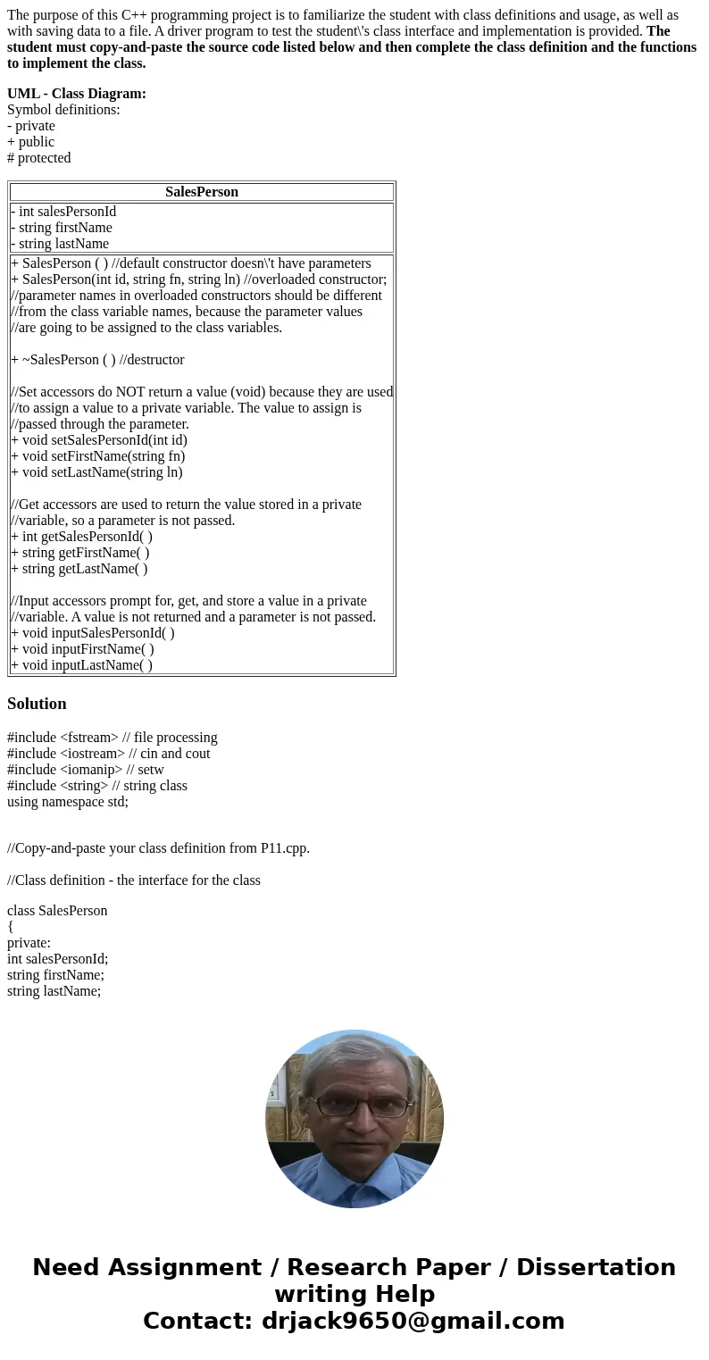 The purpose of this C++ programming project is to familiarize the student with class definitions and usage, as well as with saving data to a file. A driver prog