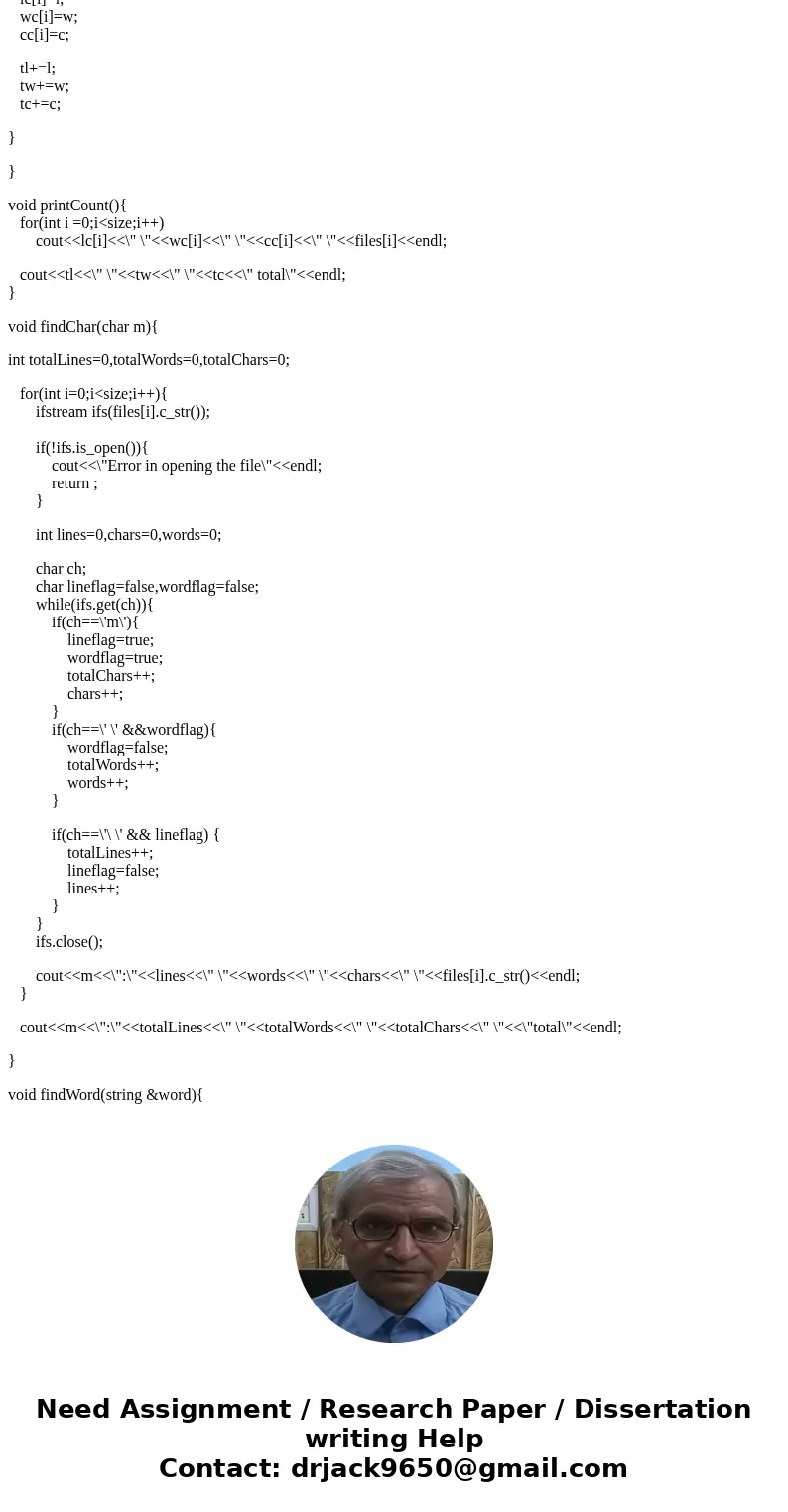 This assignment involves writing a C++ program to identify and count lines, words, and characters. For the purpose of this assignment, we define a \  This assignment involves writing a C++ program to identify and count lines, words, and characters. For the purpose of this assignment, we define a \