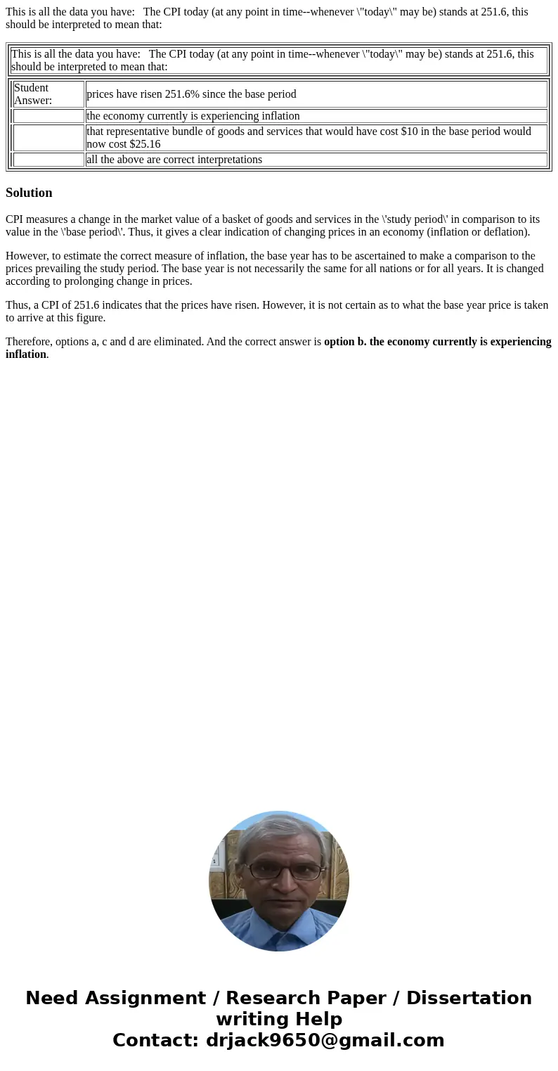 This is all the data you have: The CPI today (at any point in time--whenever \ This is all the data you have: The CPI today (at any point in time--whenever \