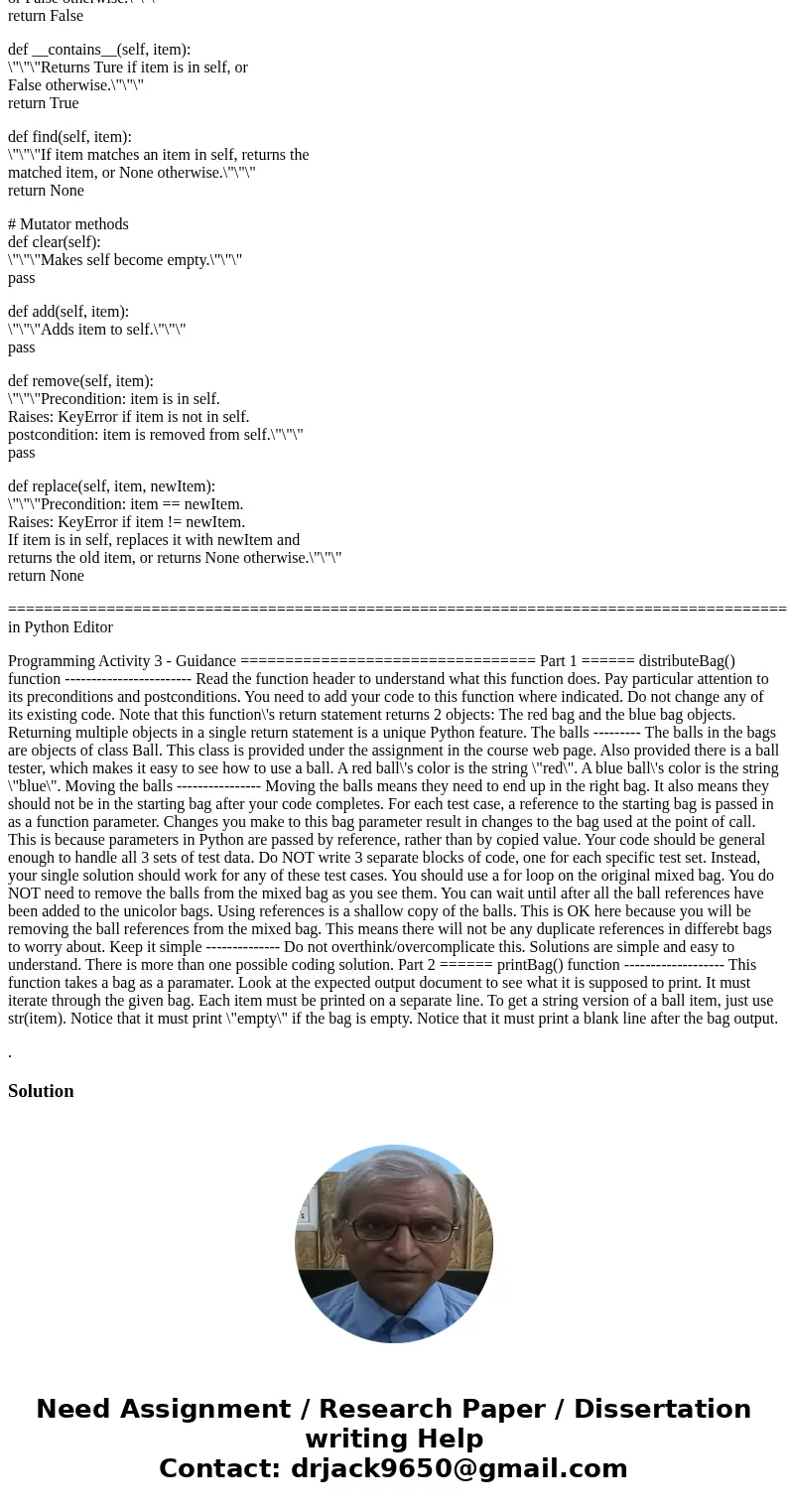 # This program exercises bags: # Replace any \ # This program exercises bags: # Replace any \