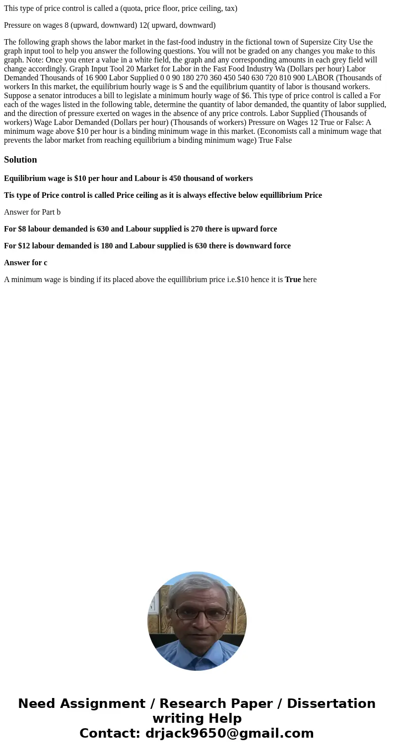 This type of price control is called a (quota, price floor, price ceiling, tax) Pressure on wages 8 (upward, downward) 12( upward, downward) The following graph