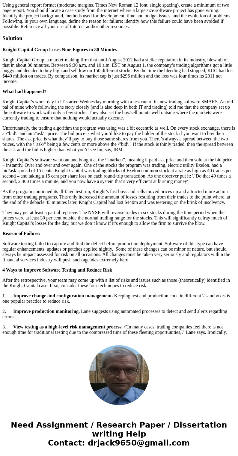 Using general report format (moderate margins. Times New Roman 12 font, single spacing), create a minimum of two page report. You should locate a case study fr  Using general report format (moderate margins. Times New Roman 12 font, single spacing), create a minimum of two page report. You should locate a case study fr