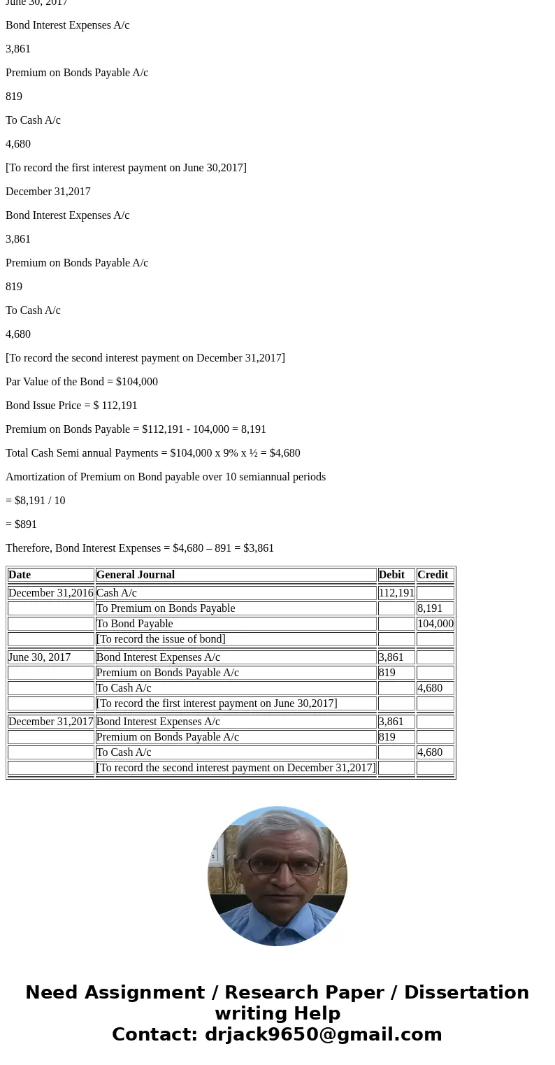 Woodwick Company issues 9%, five-year bonds, on December 31, 2016, with a par value of $104,000 and semiannual interest payments Semiannual Period-End (e) 12/3  Woodwick Company issues 9%, five-year bonds, on December 31, 2016, with a par value of $104,000 and semiannual interest payments Semiannual Period-End (e) 12/3