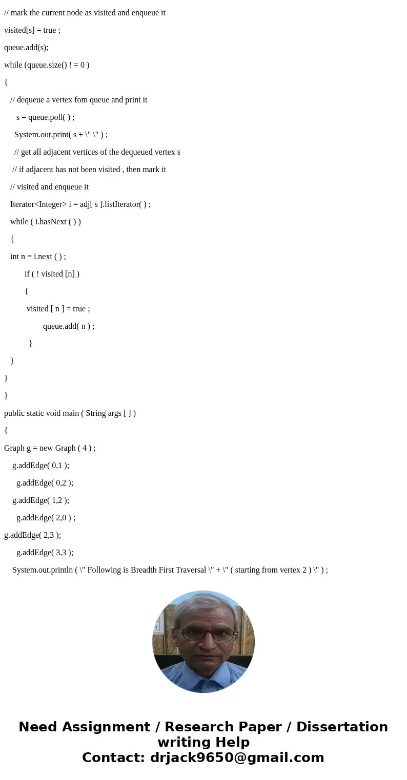 Write a complete and simple to understand JavaScript code for implementing Breadth First Search algorithmSolution// java program to print bfs traversal from a g Write a complete and simple to understand JavaScript code for implementing Breadth First Search algorithmSolution// java program to print bfs traversal from a g