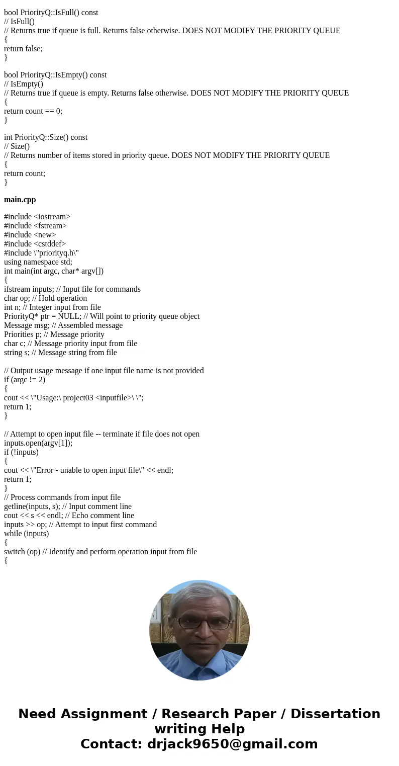Write message.cpp and priorityq.cpp. The code in message.cpp and priorityq.cpp doesn\'t need any input or output statements. Do not modify priorityq.h, message. Write message.cpp and priorityq.cpp. The code in message.cpp and priorityq.cpp doesn\'t need any input or output statements. Do not modify priorityq.h, message.