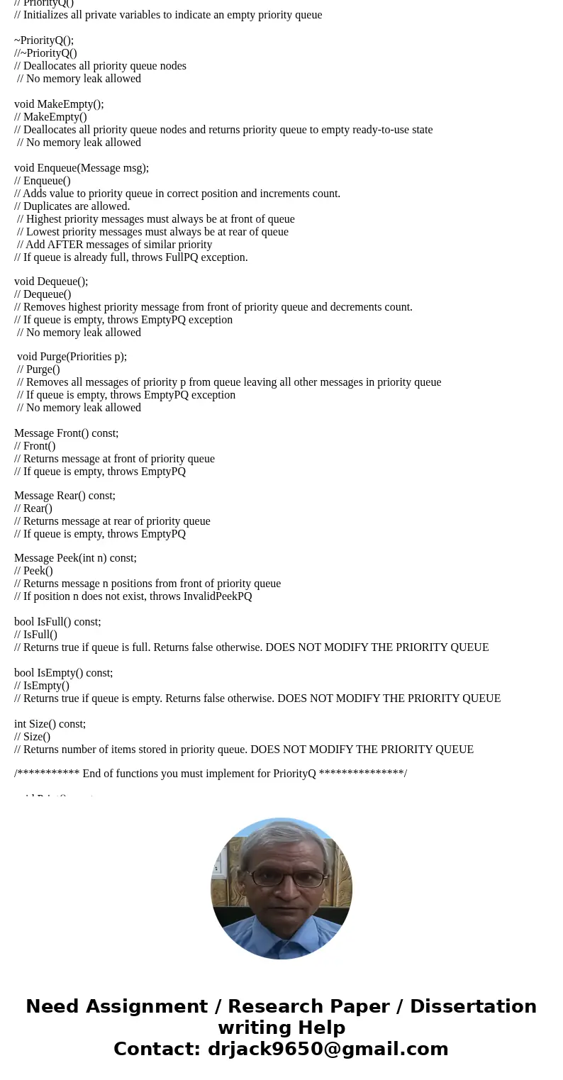 Write message.cpp and priorityq.cpp. The code in message.cpp and priorityq.cpp doesn\'t need any input or output statements. Do not modify priorityq.h, message. Write message.cpp and priorityq.cpp. The code in message.cpp and priorityq.cpp doesn\'t need any input or output statements. Do not modify priorityq.h, message.