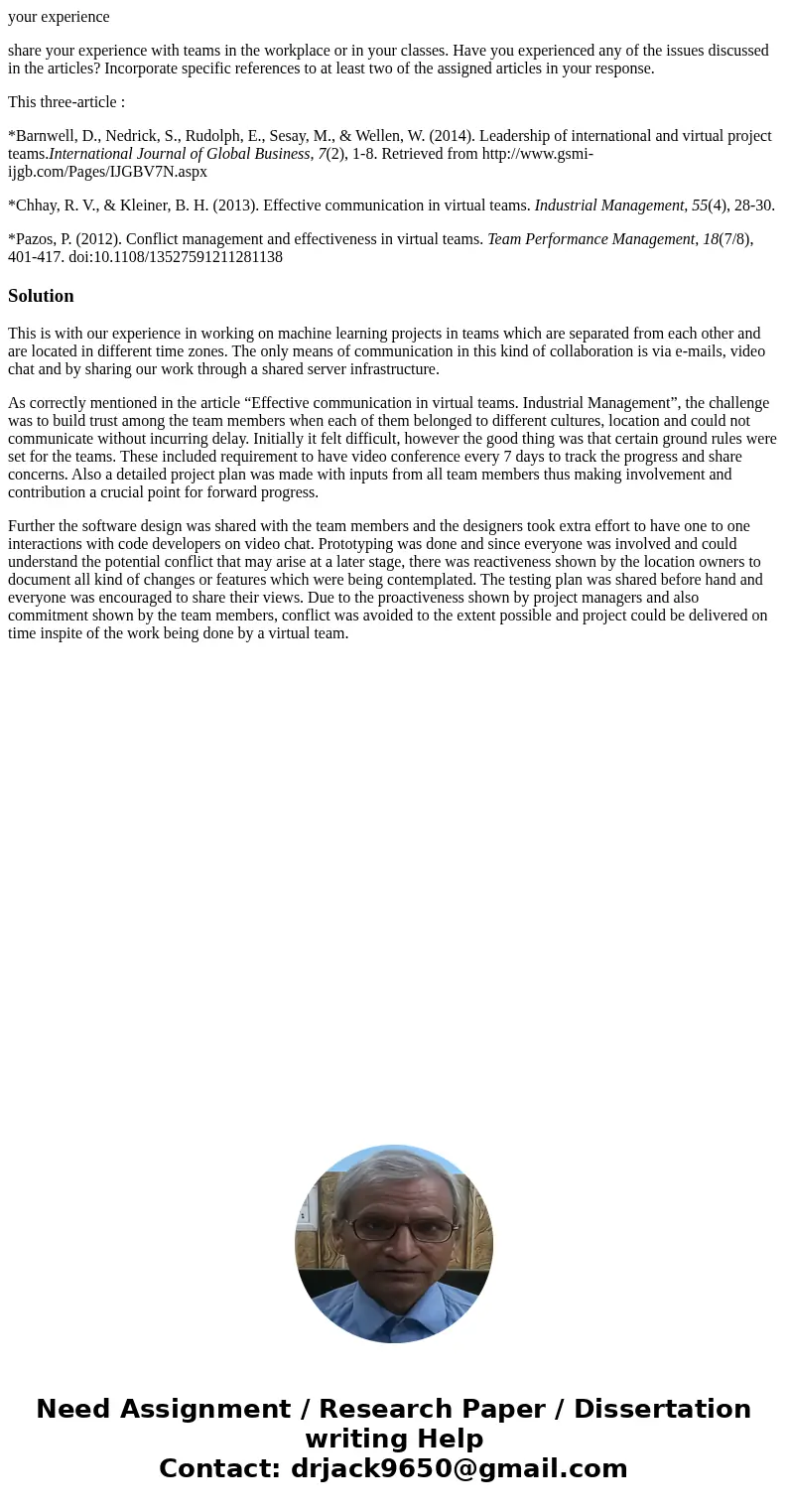 your experience share your experience with teams in the workplace or in your classes. Have you experienced any of the issues discussed in the articles? Incorpor