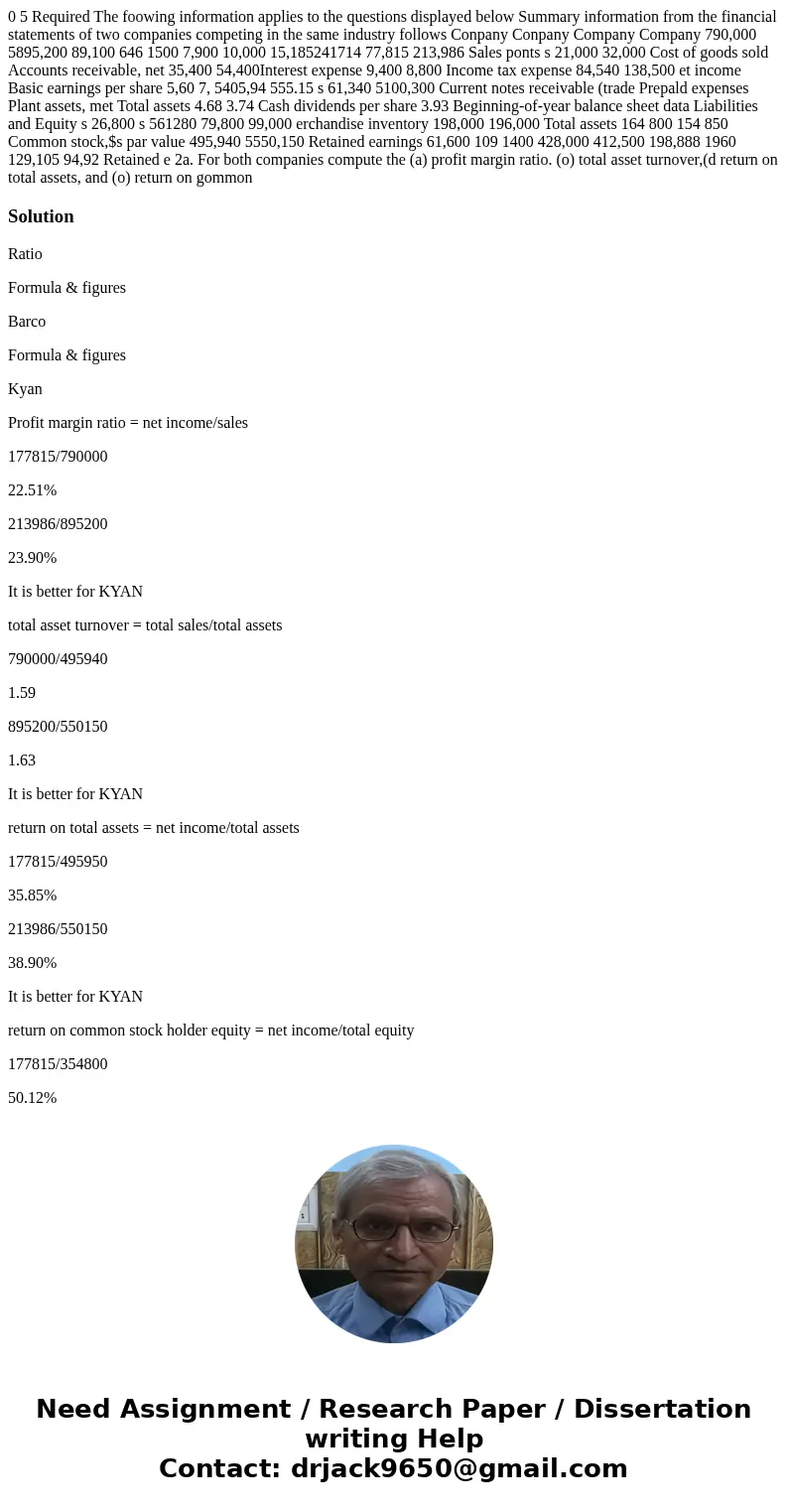  0 5 Required The foowing information applies to the questions displayed below Summary information from the financial statements of two companies competing in t