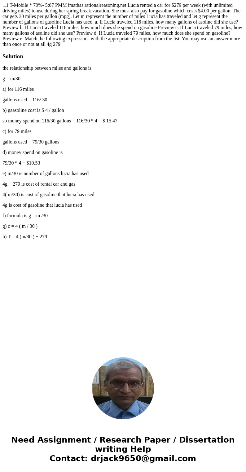  .11 T-Mobile * 70%- 5:07 PMM imathas.rationalreasoning.net Lucia rented a car for $279 per week (with unlimited driving miles) to use during her spring break v