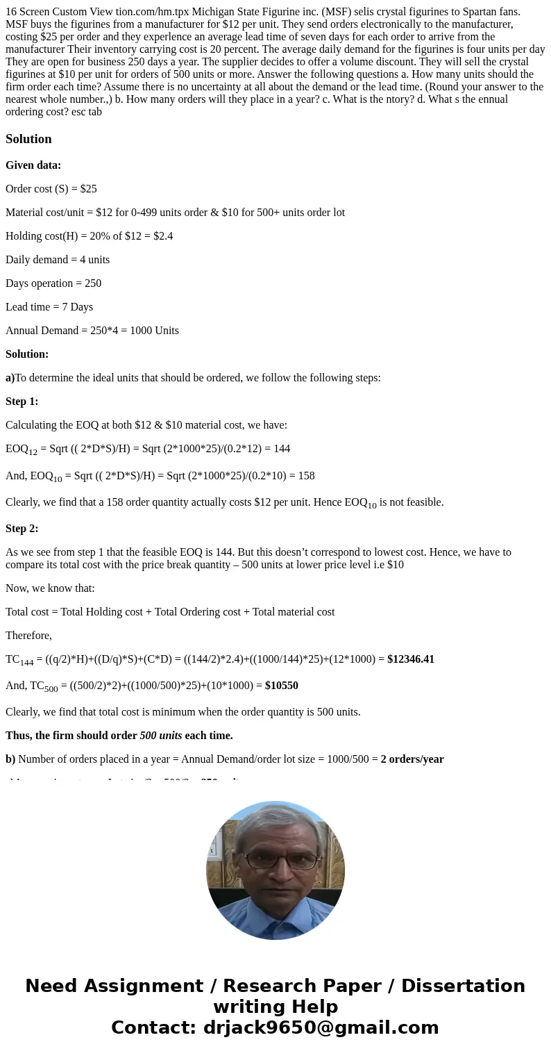 16 Screen Custom View tion.com/hm.tpx Michigan State Figurine inc. (MSF) selis crystal figurines to Spartan fans. MSF buys the figurines from a manufacturer fo  16 Screen Custom View tion.com/hm.tpx Michigan State Figurine inc. (MSF) selis crystal figurines to Spartan fans. MSF buys the figurines from a manufacturer fo