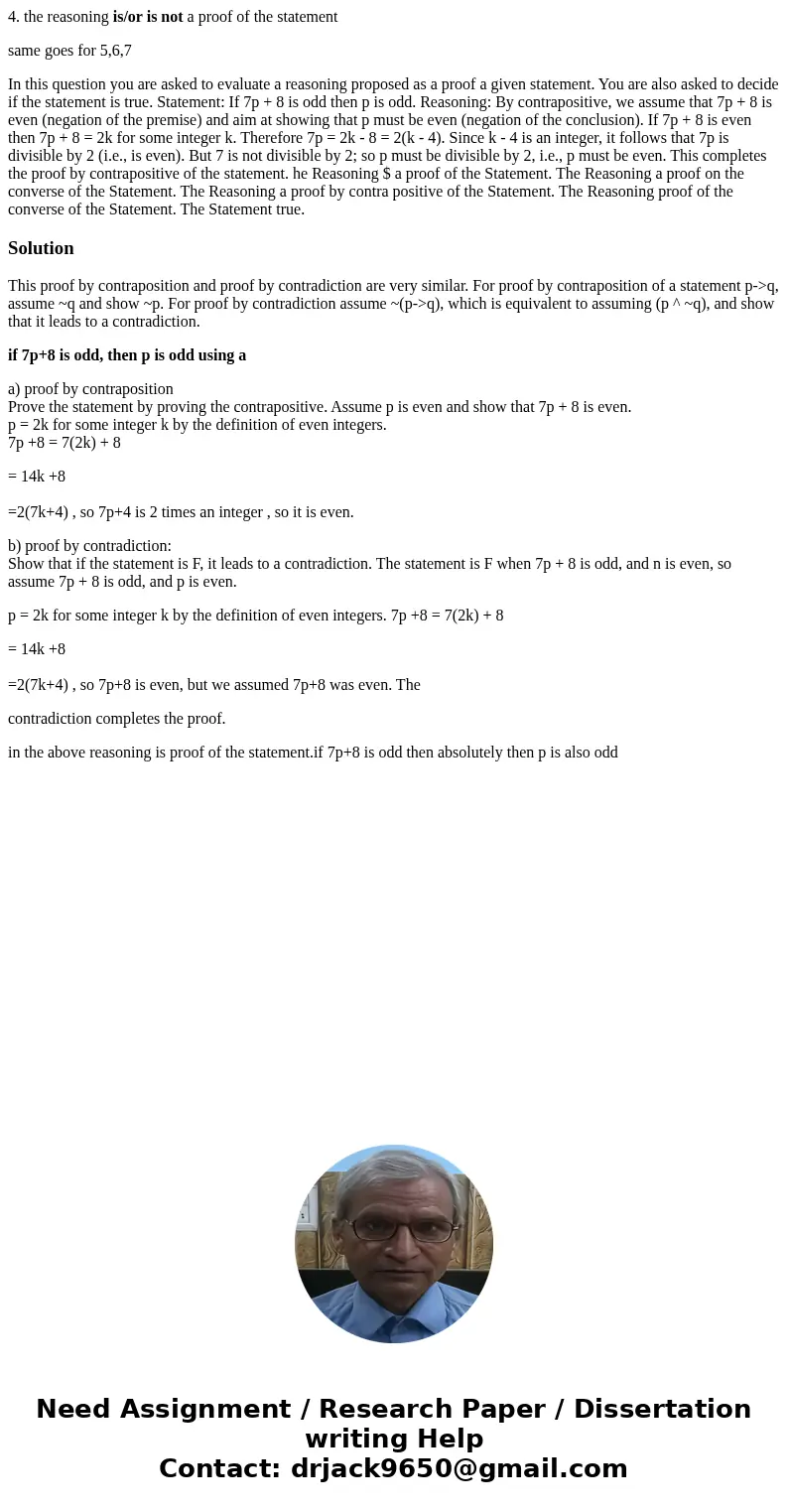 4. the reasoning is/or is not a proof of the statement same goes for 5,6,7 In this question you are asked to evaluate a reasoning proposed as a proof a given st 4. the reasoning is/or is not a proof of the statement same goes for 5,6,7 In this question you are asked to evaluate a reasoning proposed as a proof a given st