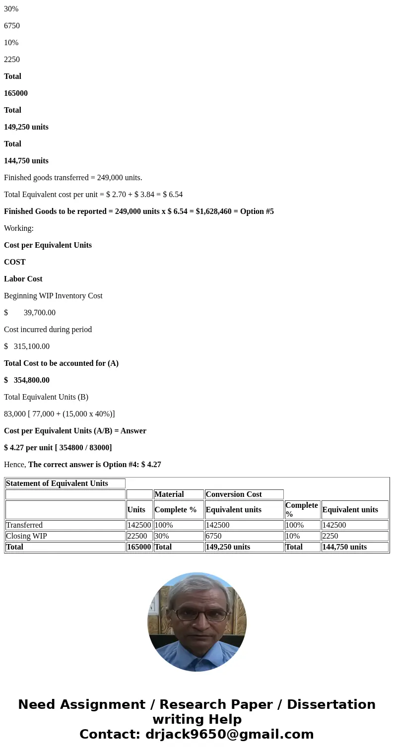 a) At the beginning of the month, the Painting Department of Skye Manufacturing had 35,000 units in inventory, 70% complete as to materials, and 20% complete as
