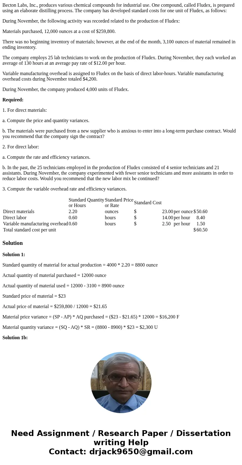 Becton Labs, Inc., produces various chemical compounds for industrial use. One compound, called Fludex, is prepared using an elaborate distilling process. The c