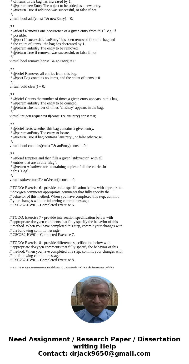 C++ ADT Bag Union Help. I need to write the following program but I\'m having trouble with implementation files methods and calling these methods from main(). T C++ ADT Bag Union Help. I need to write the following program but I\'m having trouble with implementation files methods and calling these methods from main(). T