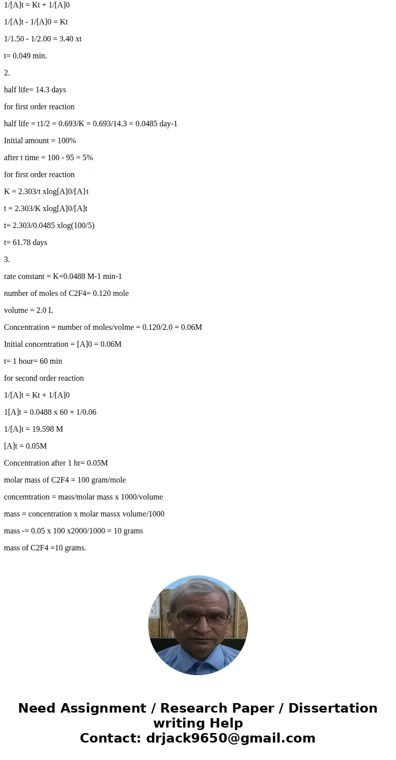  CHM 122 General Chemistry II Lecture (Section 01) Spring 2010 Kinetics Worksheet Three (1) The rate constant for the decomposition of nitrogen dioxide, 2N02 2N