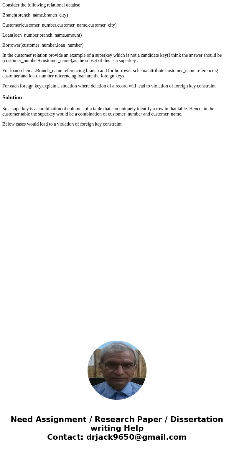 Consider the following relational databse Branch(branch_name,branch_city) Customer(customer_number,customer_name,customer_city) Loan(loan_number,branch_name,amo Consider the following relational databse Branch(branch_name,branch_city) Customer(customer_number,customer_name,customer_city) Loan(loan_number,branch_name,amo