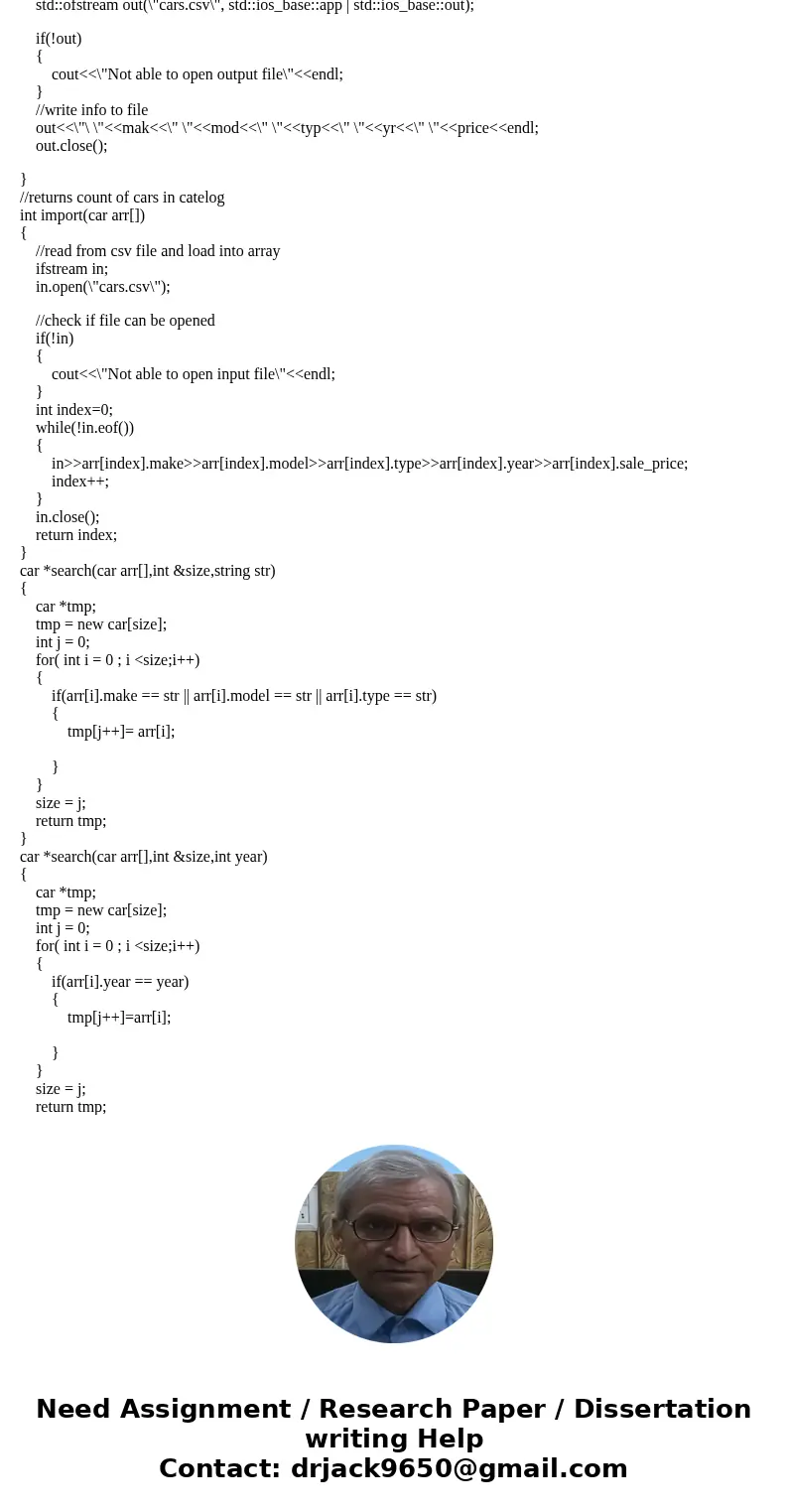 Create an Object Oriented application used to manage and search for cars. Your task is to create an Object Oriented application used to maintain a catalog of us Create an Object Oriented application used to manage and search for cars. Your task is to create an Object Oriented application used to maintain a catalog of us