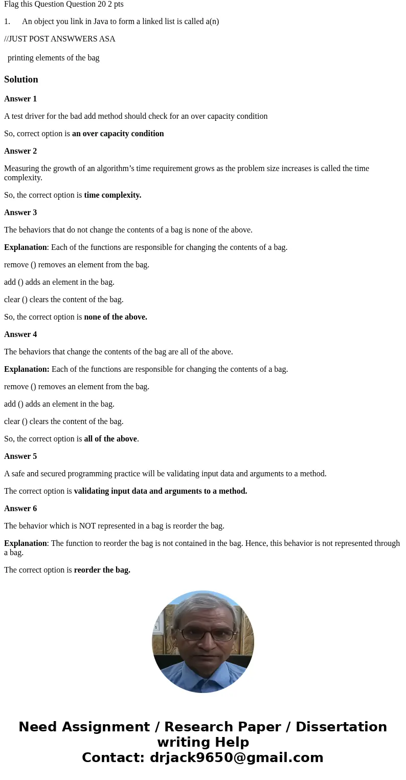 Flag this Question Question 1 2 pts A test driver for the bad add method should check for which one of the following Flag this Question Question 2 2 pts 1. Meas Flag this Question Question 1 2 pts A test driver for the bad add method should check for which one of the following Flag this Question Question 2 2 pts 1. Meas