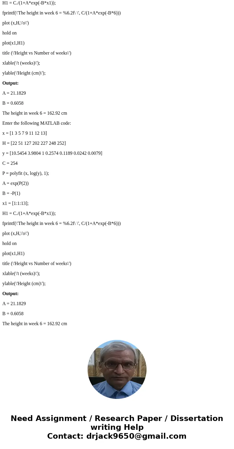 Growth data of a sunflower plant is given in the following table: The data can be modeled with a function in the form H = C/(1 + Ae^-Bt) (logistic equation), w  Growth data of a sunflower plant is given in the following table: The data can be modeled with a function in the form H = C/(1 + Ae^-Bt) (logistic equation), w
