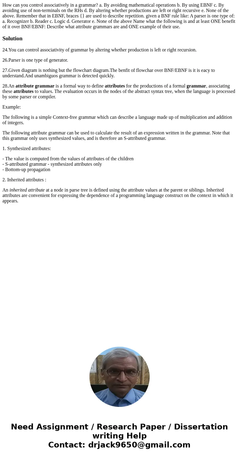  How can you control associatively in a grammar? a. By avoiding mathematical operations b. By using EBNF c. By avoiding use of non-terminals on the RHs d. By al