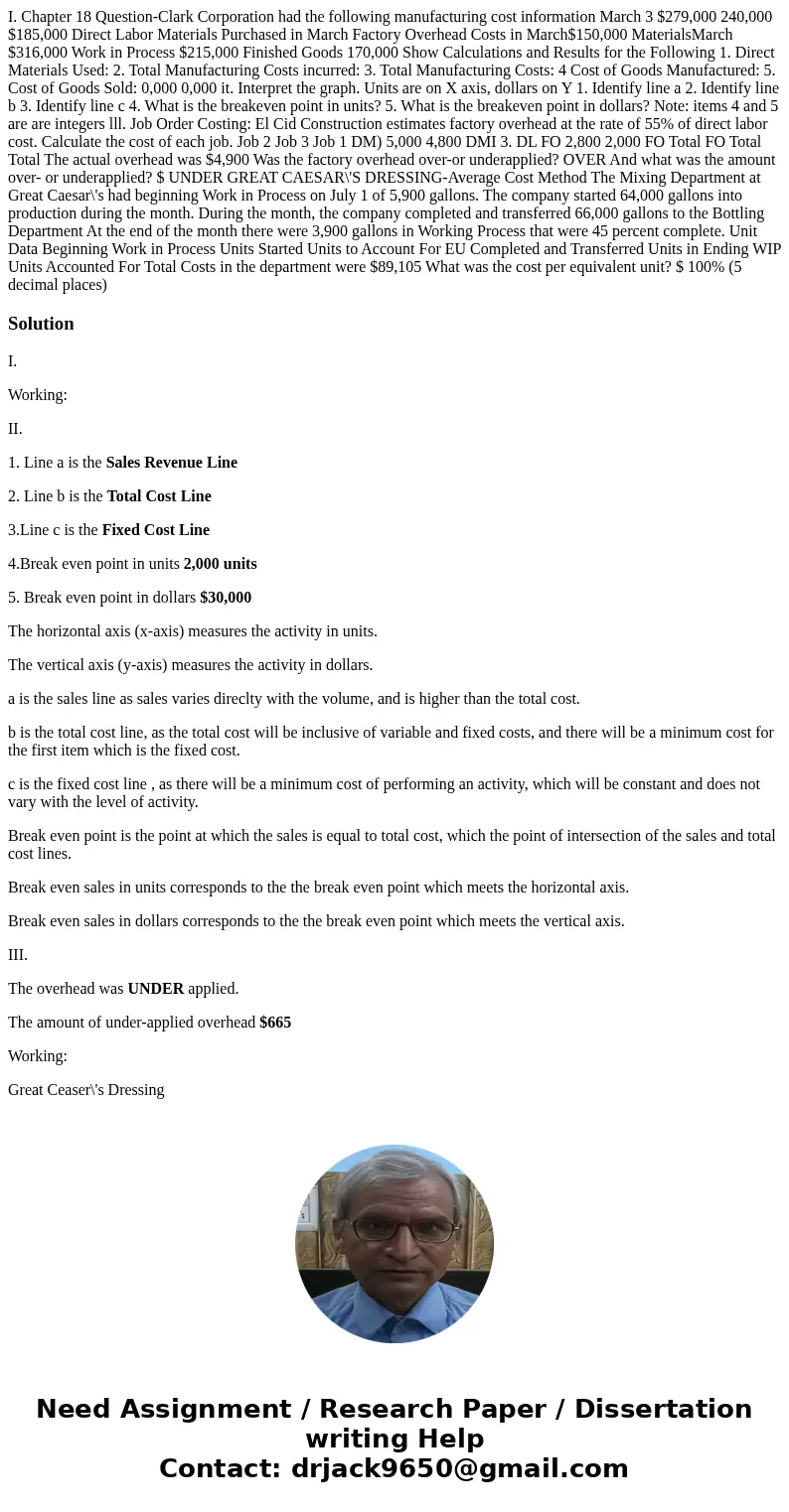  I. Chapter 18 Question-Clark Corporation had the following manufacturing cost information March 3 $279,000 240,000 $185,000 Direct Labor Materials Purchased in