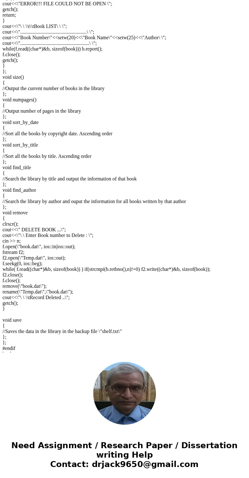 I need assistance creating a C++ code. I need you to help me create the input and output functions that will allow a user to enter a title of a book and the aut I need assistance creating a C++ code. I need you to help me create the input and output functions that will allow a user to enter a title of a book and the aut