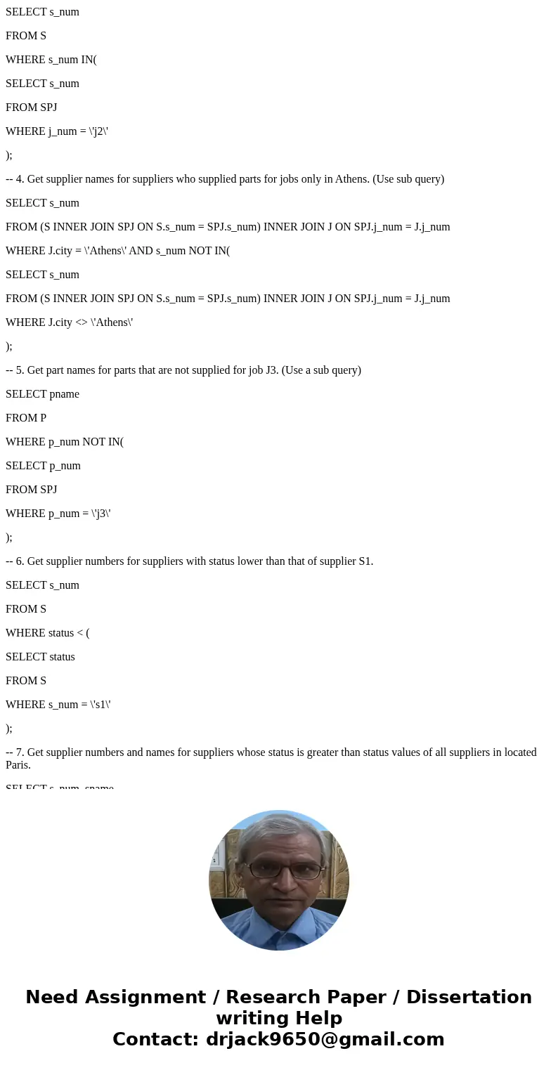 J j_num jname city j1 Sorter Paris j2 Punch Rome j3 Reader Athens j4 Console Athens j5 Collator London j6 Terminal Oslo j7 Tape London P p_num pname color weigh J j_num jname city j1 Sorter Paris j2 Punch Rome j3 Reader Athens j4 Console Athens j5 Collator London j6 Terminal Oslo j7 Tape London P p_num pname color weigh