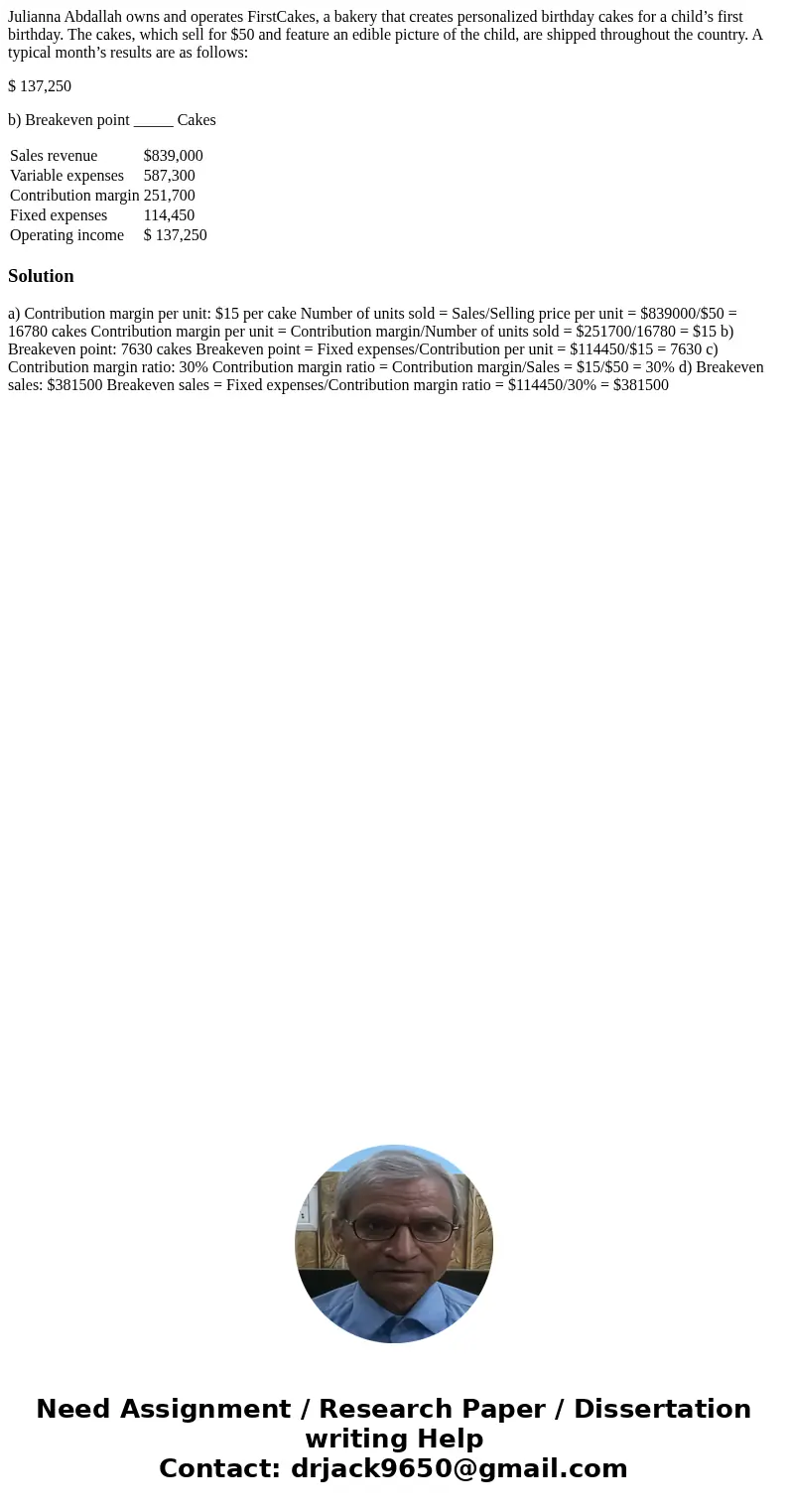 Julianna Abdallah owns and operates FirstCakes, a bakery that creates personalized birthday cakes for a child’s first birthday. The cakes, which sell for $50 an Julianna Abdallah owns and operates FirstCakes, a bakery that creates personalized birthday cakes for a child’s first birthday. The cakes, which sell for $50 an