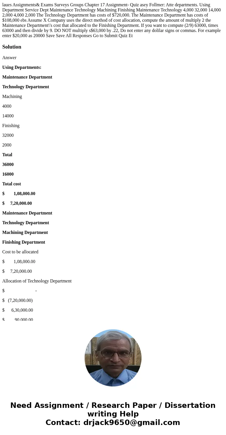laues Assignments& Exams Surveys Groups Chapter 17 Assignment- Quiz asey Follmer: Atte departments. Using Department Service Dept Maintenance Technology Ma  laues Assignments& Exams Surveys Groups Chapter 17 Assignment- Quiz asey Follmer: Atte departments. Using Department Service Dept Maintenance Technology Ma