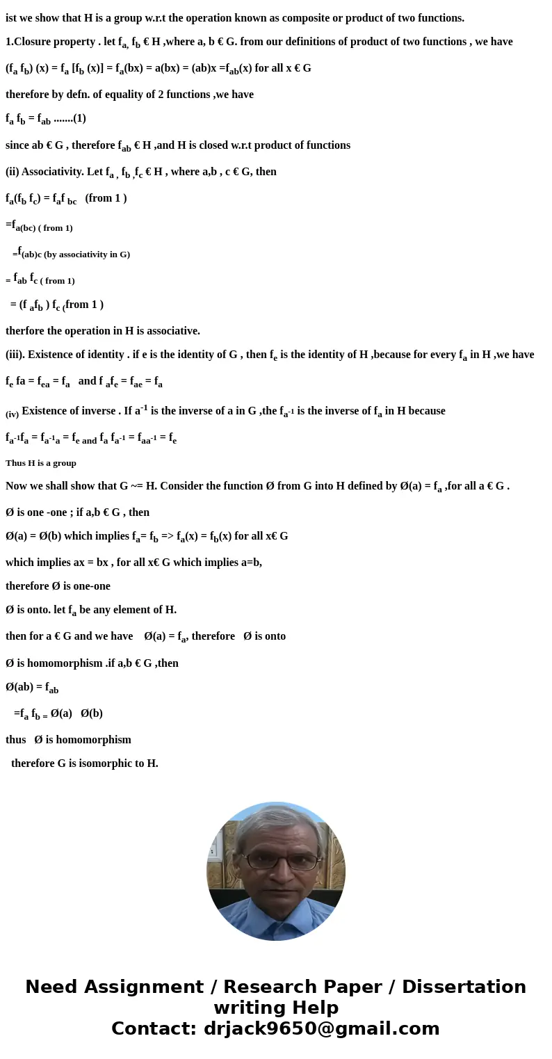 Let (G, ) be a group and let a G. Define a function fa : G G by fa(x) = a x. On the worksheet in class, we showed that the functions fa are permutations. Let H  Let (G, ) be a group and let a G. Define a function fa : G G by fa(x) = a x. On the worksheet in class, we showed that the functions fa are permutations. Let H