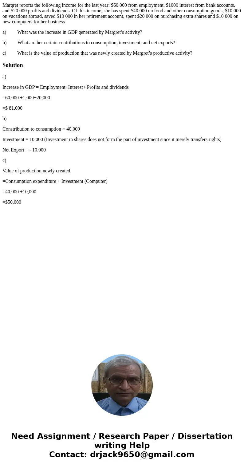 Margret reports the following income for the last year: $60 000 from employment, $1000 interest from bank accounts, and $20 000 profits and dividends. Of this i