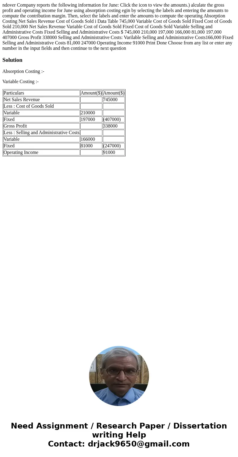 ndover Company reports the following information for June: Click the icon to view the amounts.) alculate the gross profit and operating income for June using a  ndover Company reports the following information for June: Click the icon to view the amounts.) alculate the gross profit and operating income for June using a