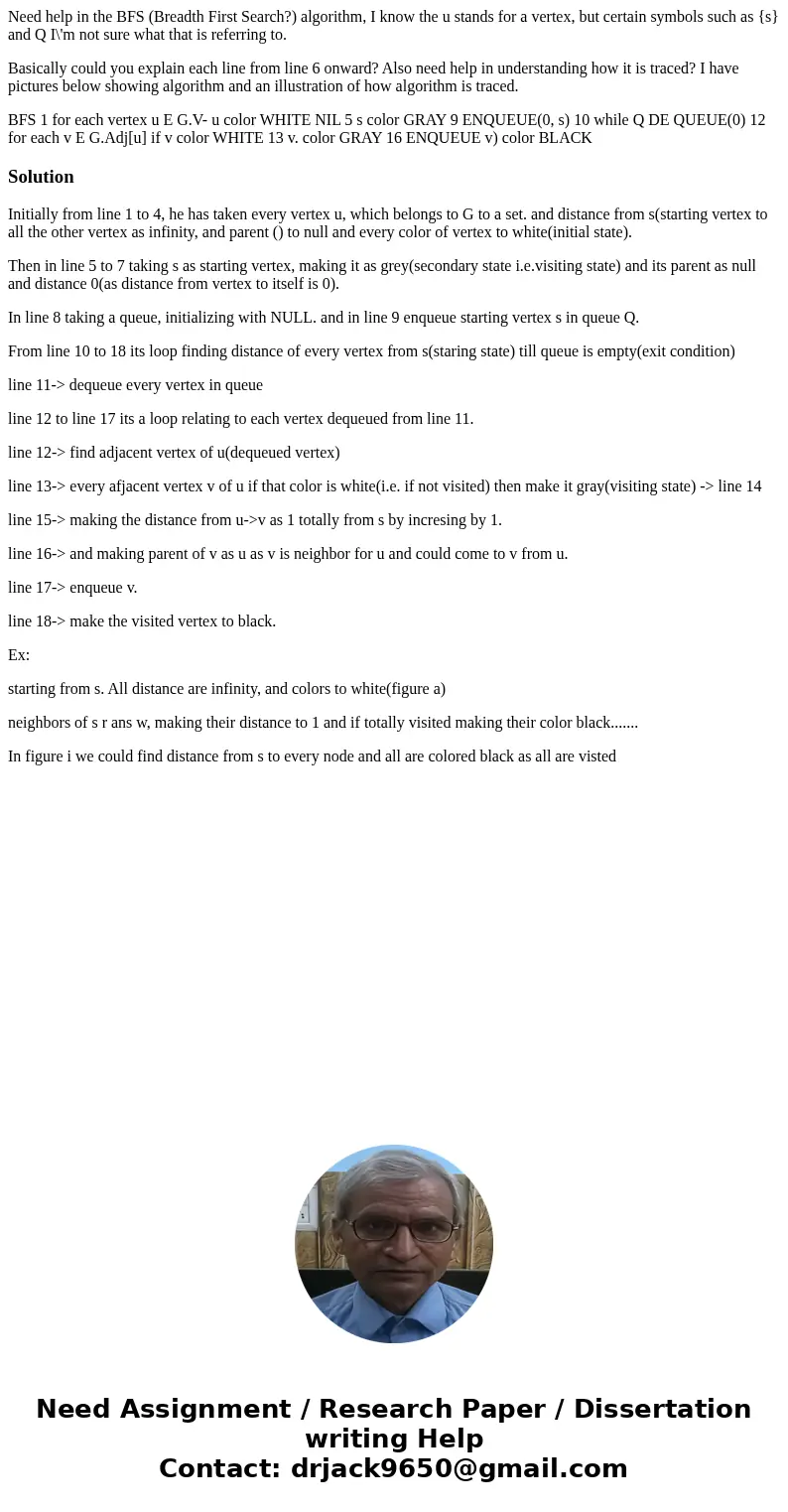 Need help in the BFS (Breadth First Search?) algorithm, I know the u stands for a vertex, but certain symbols such as {s} and Q I\'m not sure what that is refer