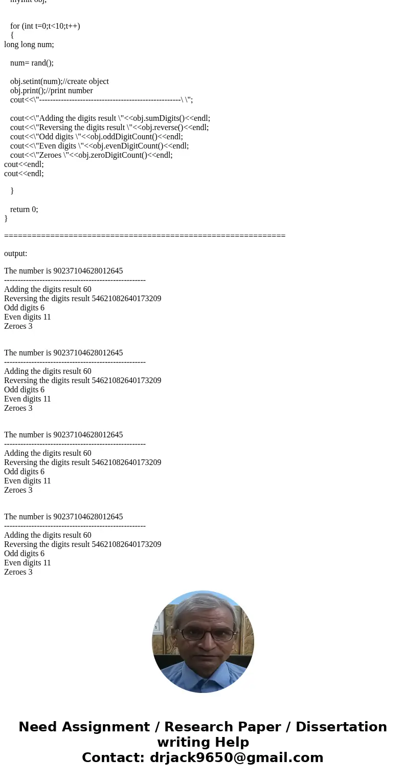 Overview For this assignment, implement and use the methods for a class called myInt. myInt class The myInt class is used to represent a non-negative integer an Overview For this assignment, implement and use the methods for a class called myInt. myInt class The myInt class is used to represent a non-negative integer an