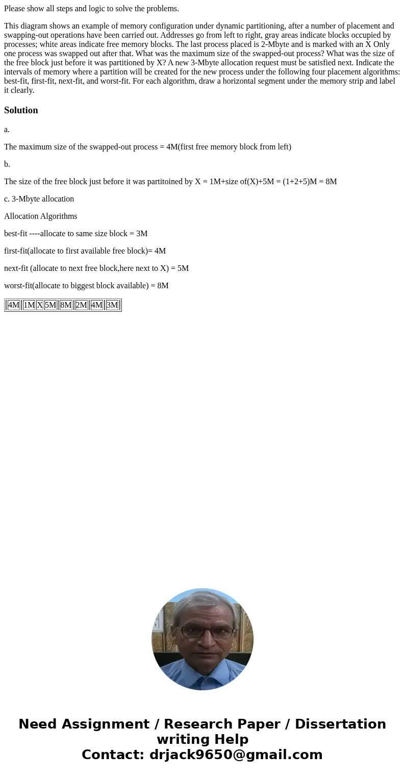 Please show all steps and logic to solve the problems. This diagram shows an example of memory configuration under dynamic partitioning, after a number of place Please show all steps and logic to solve the problems. This diagram shows an example of memory configuration under dynamic partitioning, after a number of place