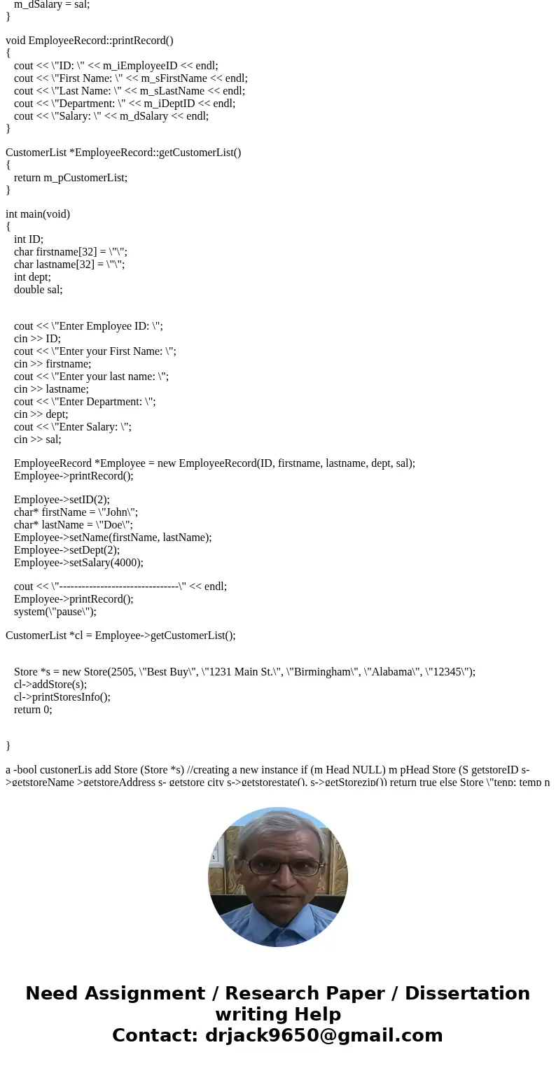 Programming Assignment Error I am suppose to be able to create a list of customer stores for each employee in the database. However, I have followed most of the