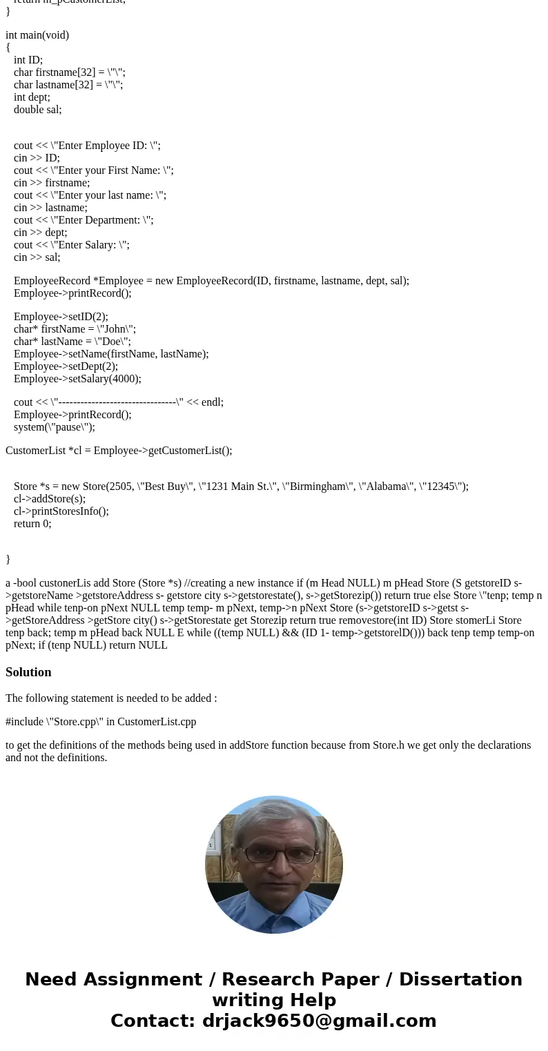 Programming Assignment Error I am suppose to be able to create a list of customer stores for each employee in the database. However, I have followed most of the