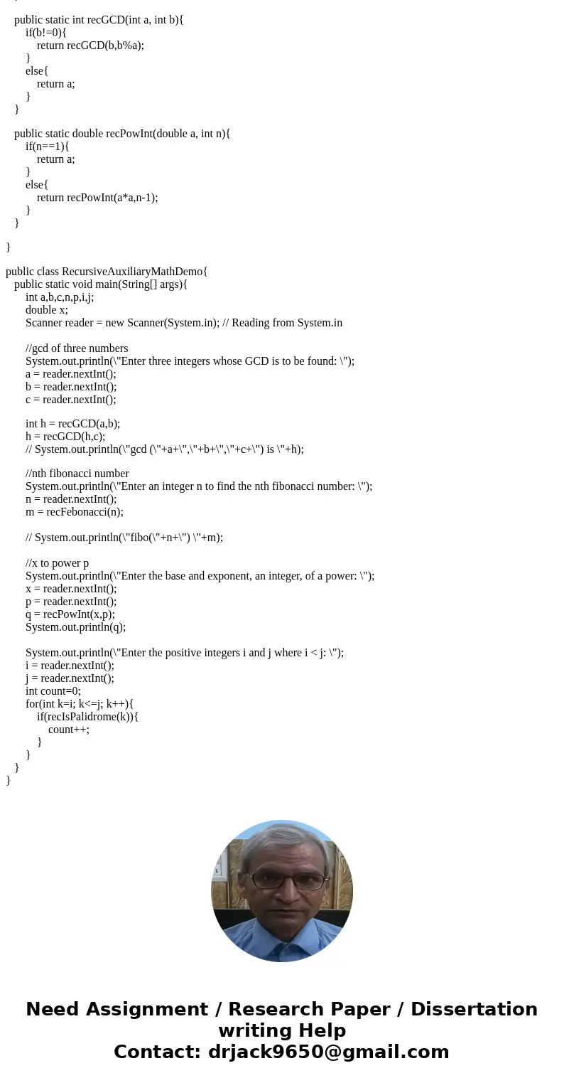Project Recursive Auxiliary Math Create a project named Recursive Auxiliary Math that illustrates use of recursion. This project will have the following: A cla  Project Recursive Auxiliary Math Create a project named Recursive Auxiliary Math that illustrates use of recursion. This project will have the following: A cla