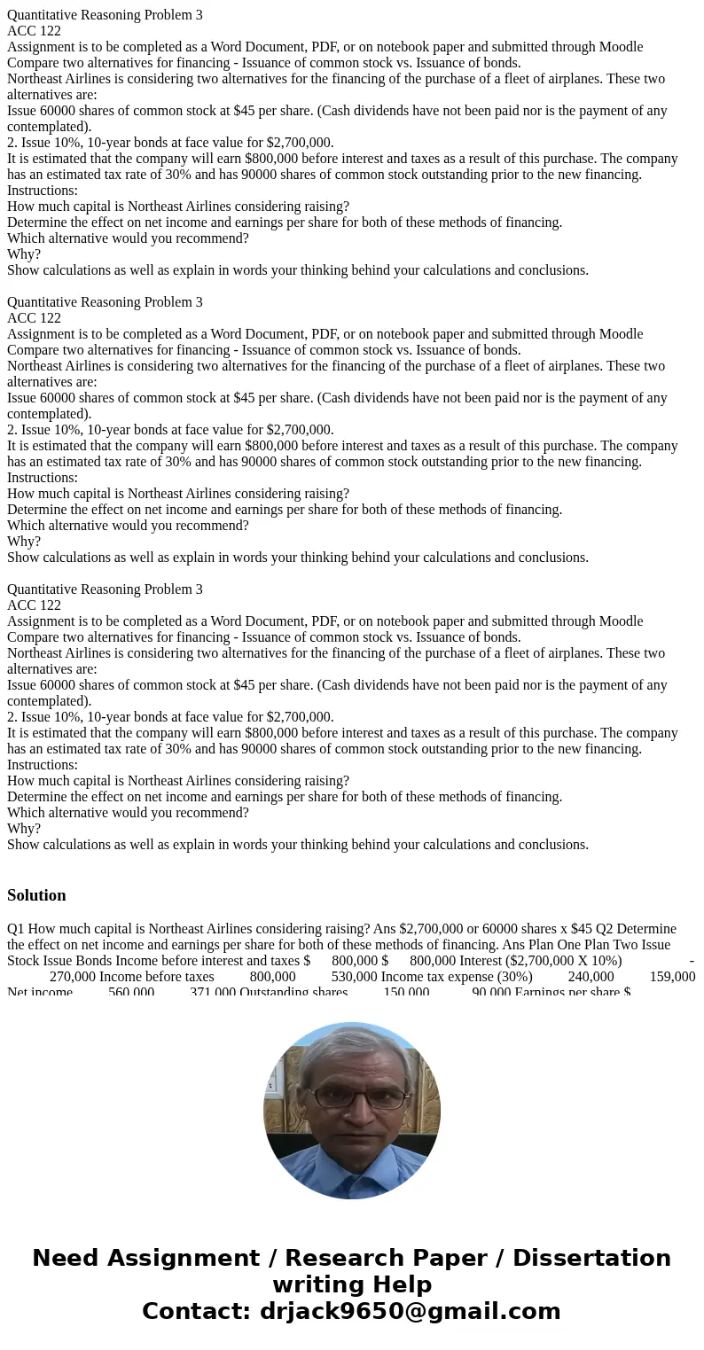 Quantitative Reasoning Problem 3 ACC 122 Assignment is to be completed as a Word Document, PDF, or on notebook paper and submitted through Moodle Compare two a  Quantitative Reasoning Problem 3 ACC 122 Assignment is to be completed as a Word Document, PDF, or on notebook paper and submitted through Moodle Compare two a