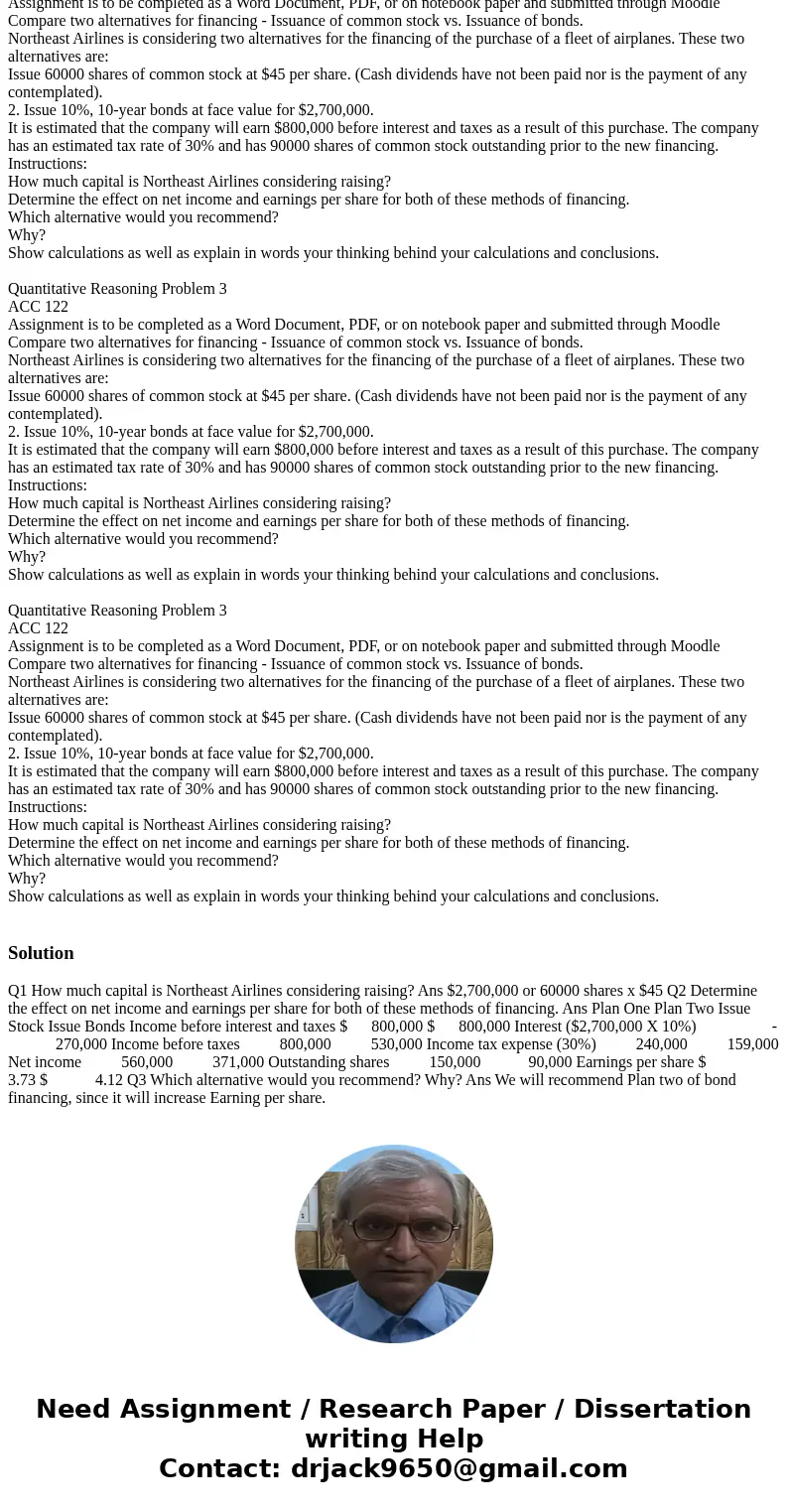 Quantitative Reasoning Problem 3 ACC 122 Assignment is to be completed as a Word Document, PDF, or on notebook paper and submitted through Moodle Compare two a  Quantitative Reasoning Problem 3 ACC 122 Assignment is to be completed as a Word Document, PDF, or on notebook paper and submitted through Moodle Compare two a