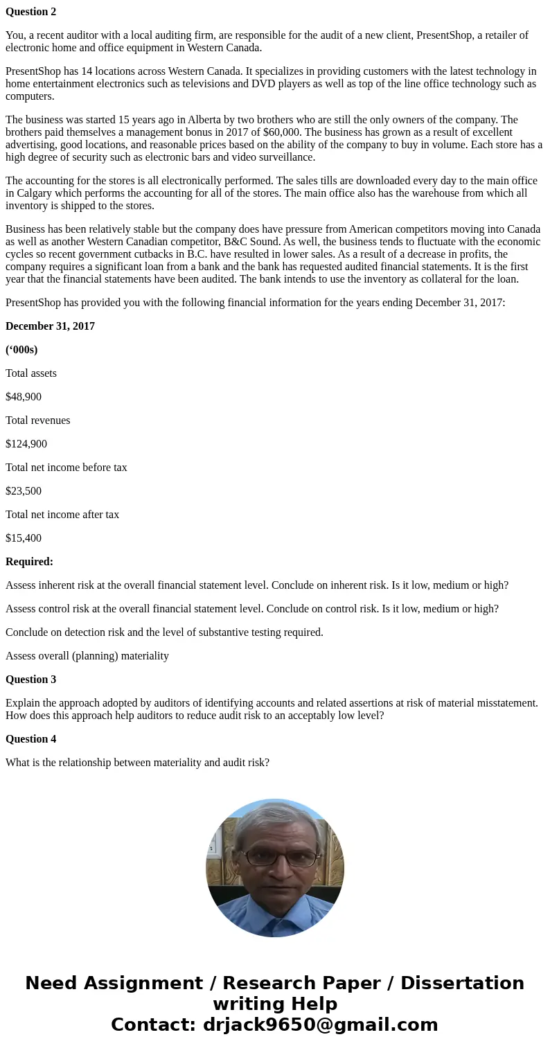 Question 2 You, a recent auditor with a local auditing firm, are responsible for the audit of a new client, PresentShop, a retailer of electronic home and offic Question 2 You, a recent auditor with a local auditing firm, are responsible for the audit of a new client, PresentShop, a retailer of electronic home and offic