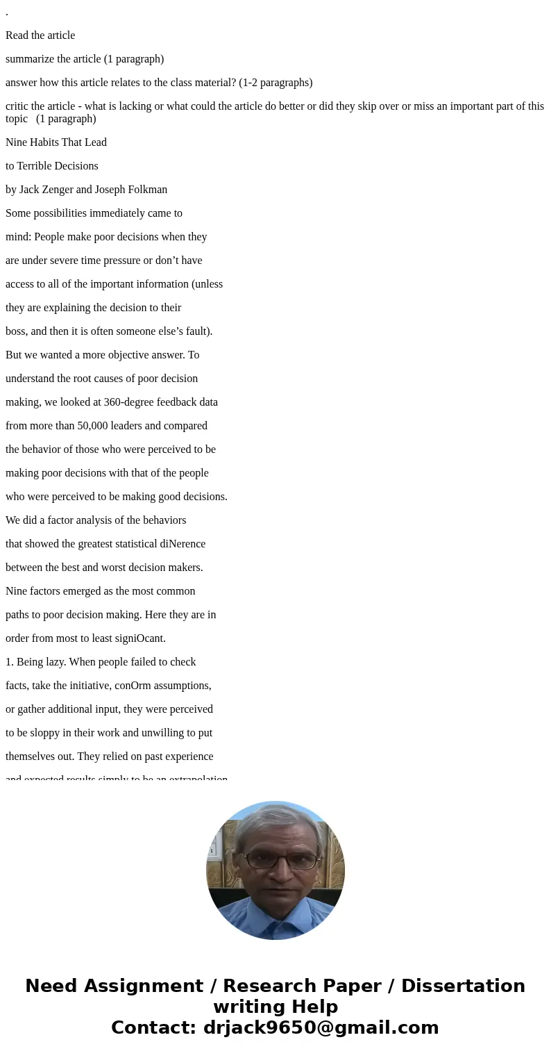 . Read the article summarize the article (1 paragraph) answer how this article relates to the class material? (1-2 paragraphs) critic the article - what is lack . Read the article summarize the article (1 paragraph) answer how this article relates to the class material? (1-2 paragraphs) critic the article - what is lack