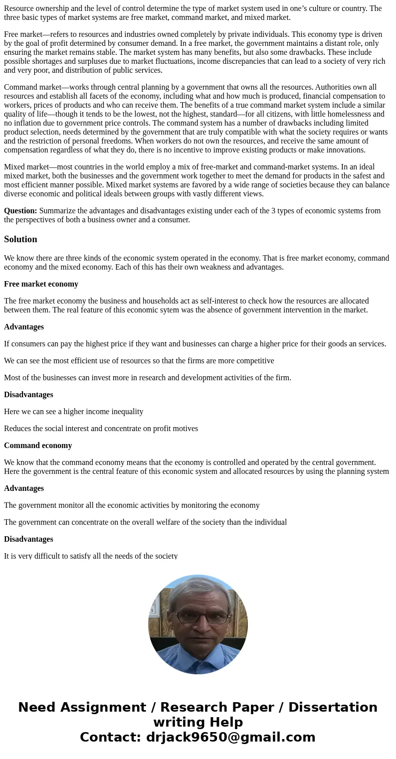 Resource ownership and the level of control determine the type of market system used in one’s culture or country. The three basic types of market systems are fr Resource ownership and the level of control determine the type of market system used in one’s culture or country. The three basic types of market systems are fr