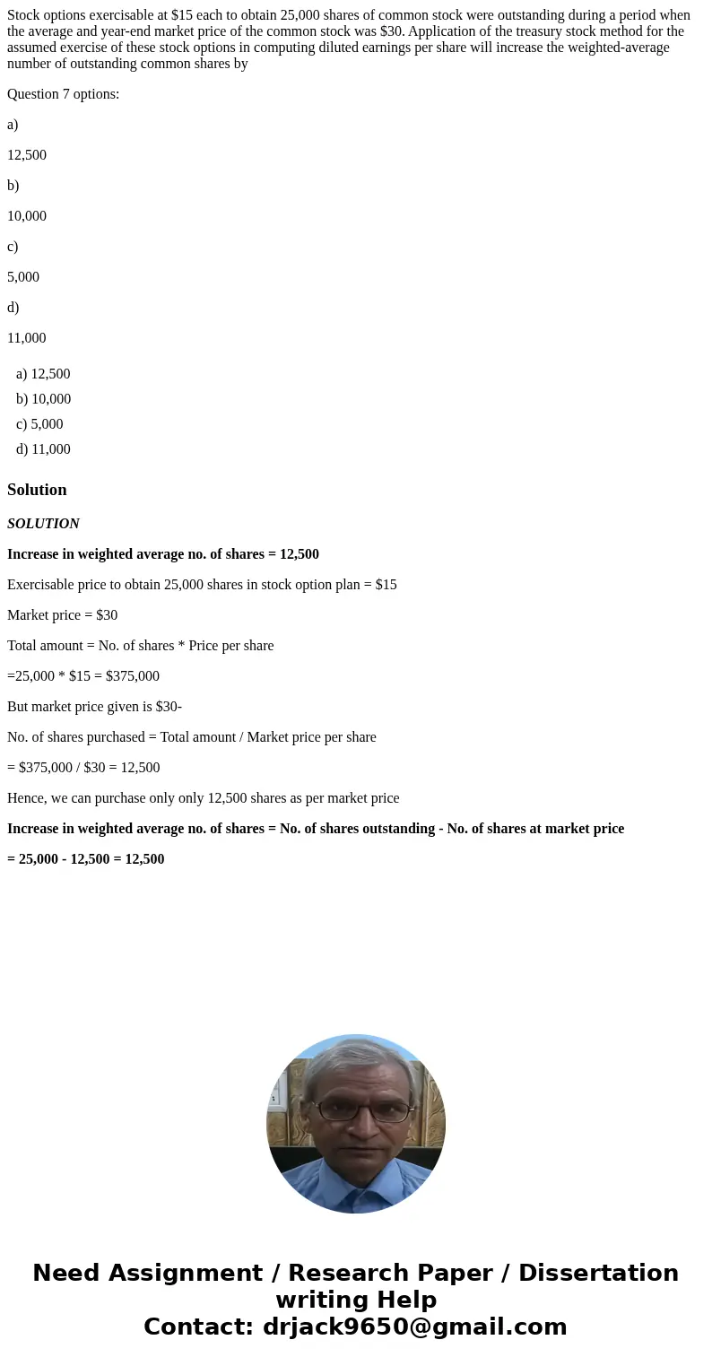 Stock options exercisable at $15 each to obtain 25,000 shares of common stock were outstanding during a period when the average and year-end market price of the Stock options exercisable at $15 each to obtain 25,000 shares of common stock were outstanding during a period when the average and year-end market price of the