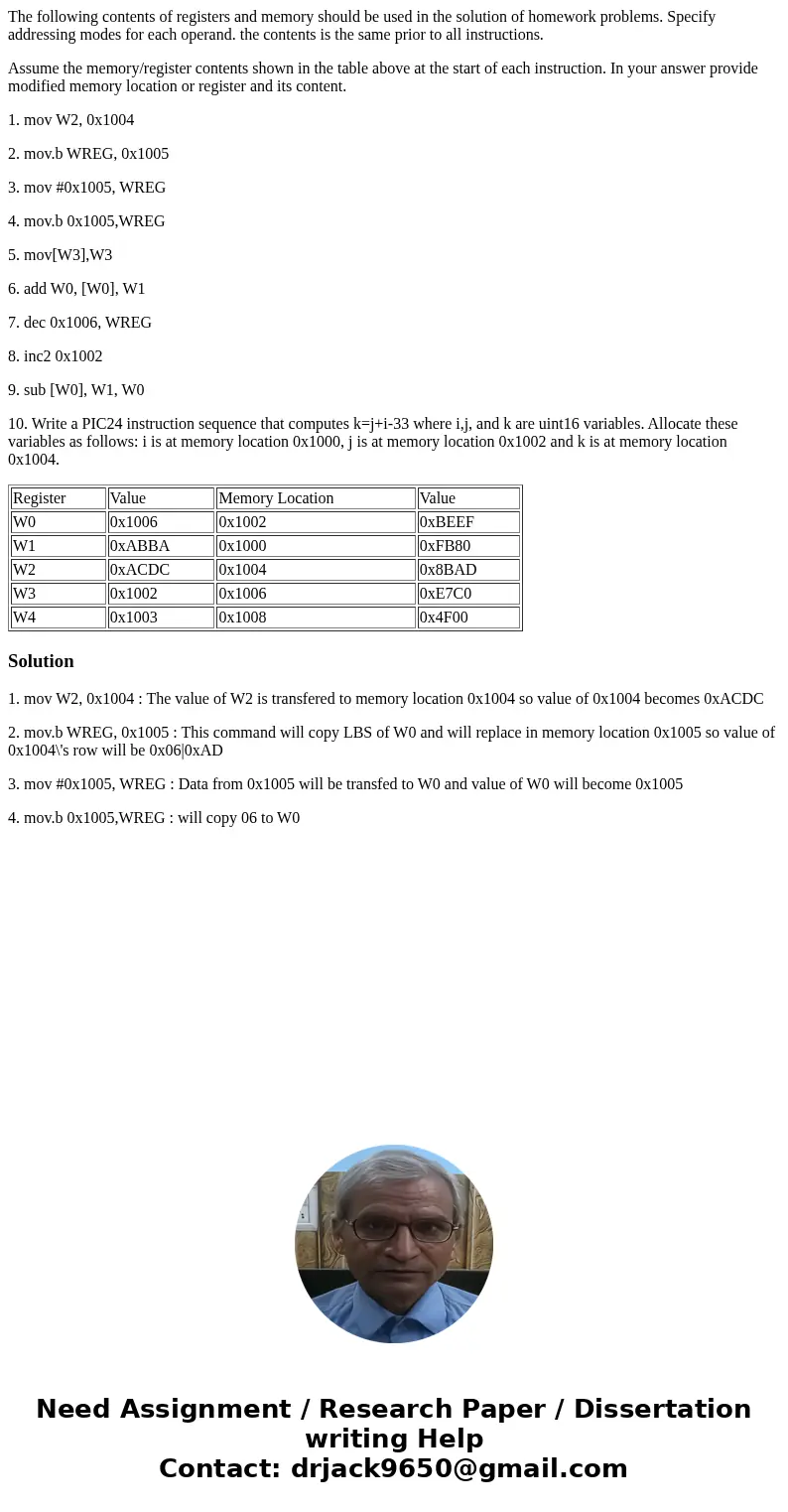 The following contents of registers and memory should be used in the solution of homework problems. Specify addressing modes for each operand. the contents is t The following contents of registers and memory should be used in the solution of homework problems. Specify addressing modes for each operand. the contents is t