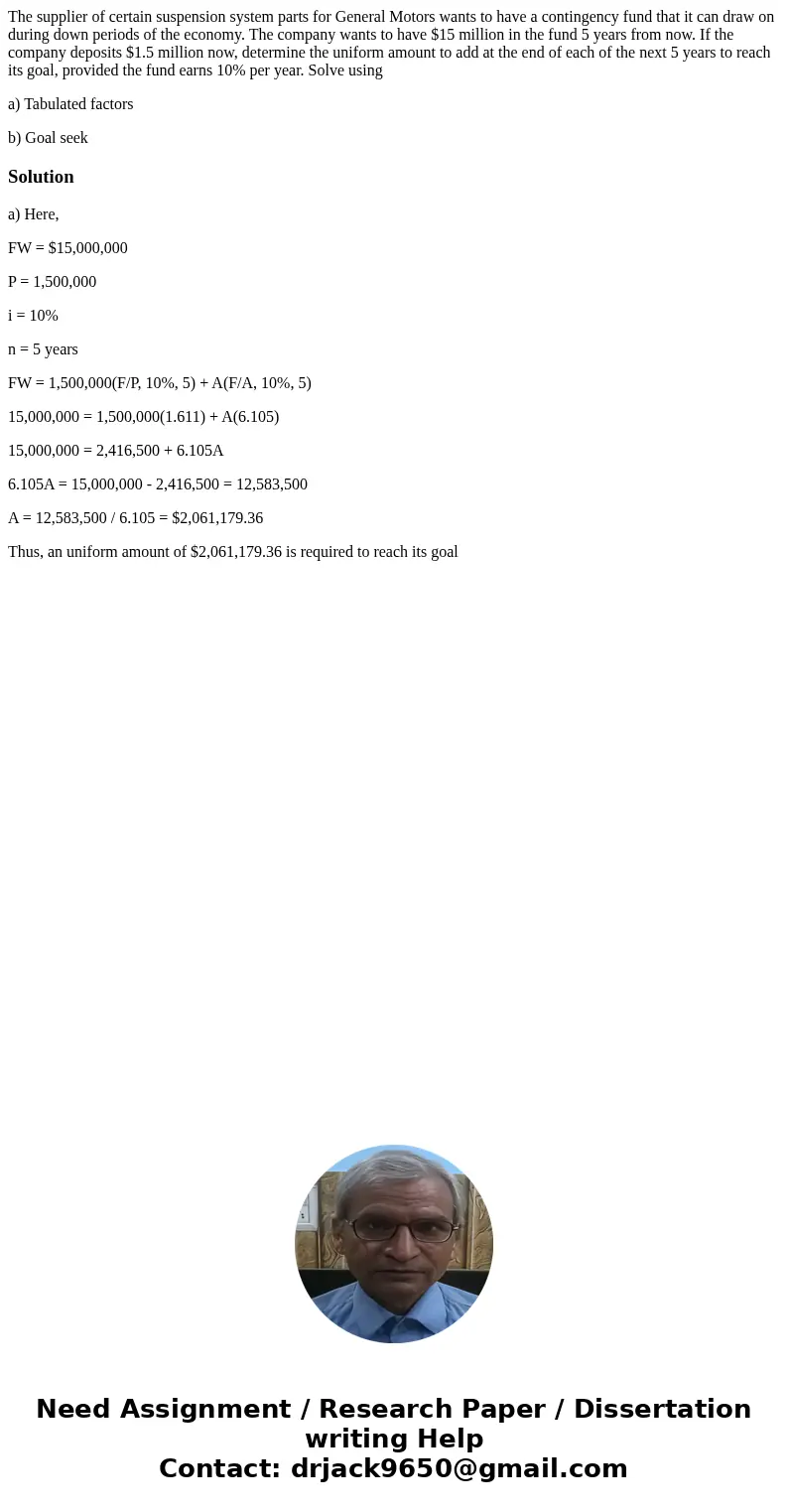 The supplier of certain suspension system parts for General Motors wants to have a contingency fund that it can draw on during down periods of the economy. The  The supplier of certain suspension system parts for General Motors wants to have a contingency fund that it can draw on during down periods of the economy. The