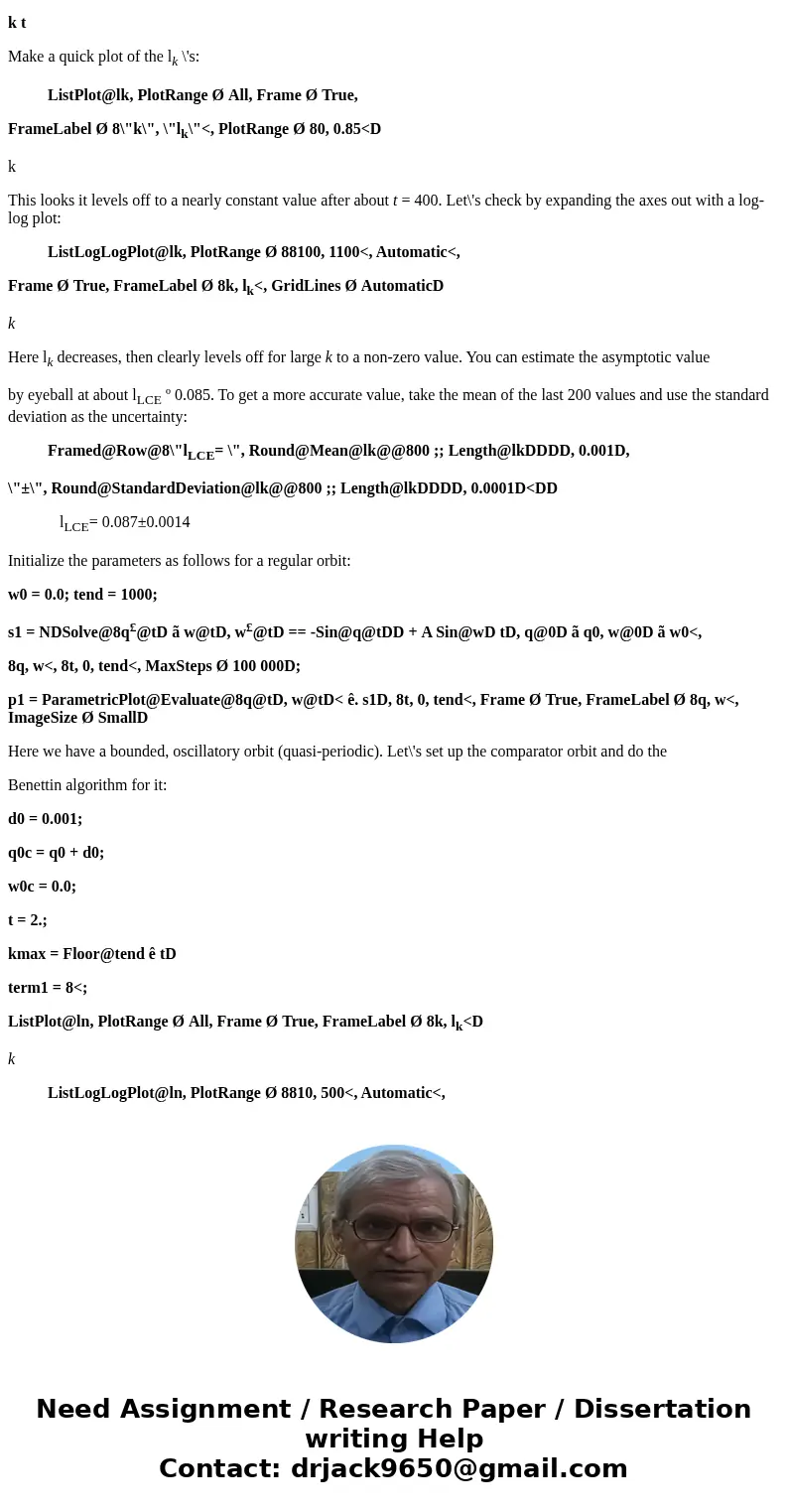 Using linear regression of the (linearized) data between time units 5.0 and 15.0, compute the numeric value of the Lyapunov exponent for the plot on slide 15 of
